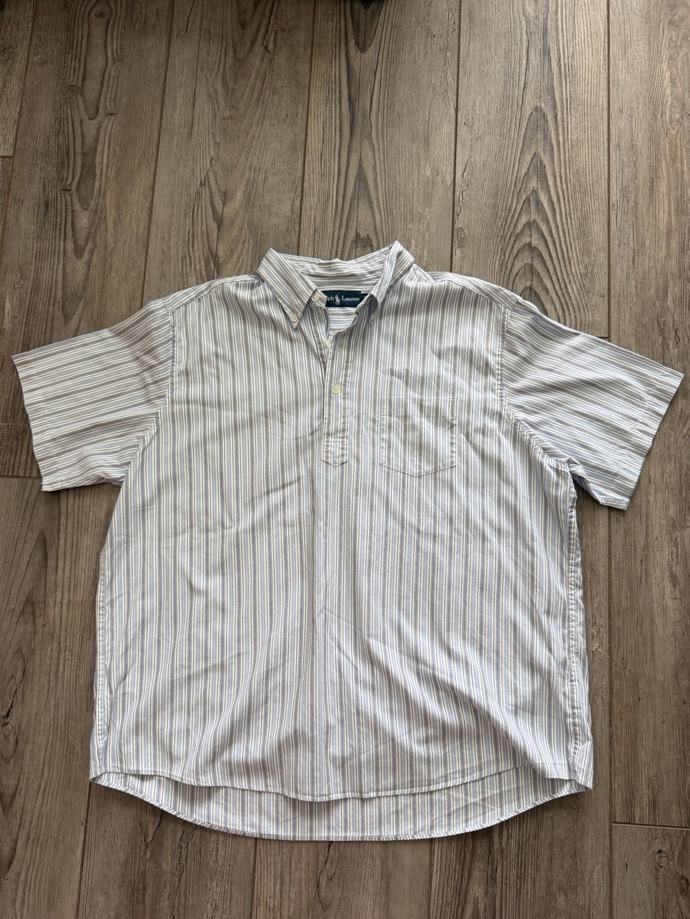 Ralph Lauren Striped Short Sleeve Pullover Popover Button Up Shirt XL
